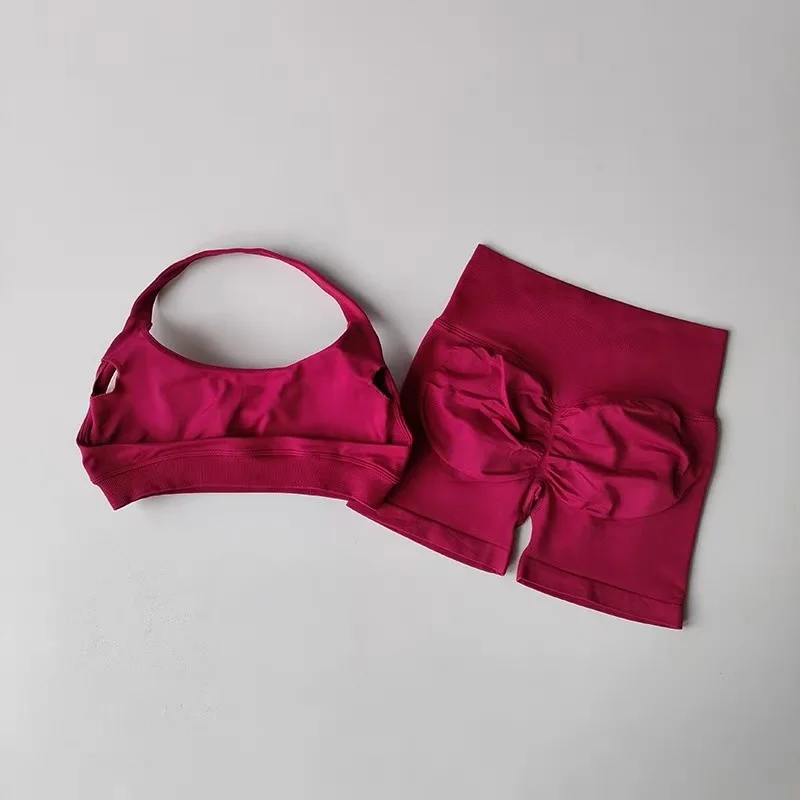 Damen 2-teiliges Set: Push-Up-Sport-BH mit Polsterung und Yoga-Shorts, schnelltrocknend, für Fitness, Training, Pilates, Sportliches Yoga-Top – Detail 25