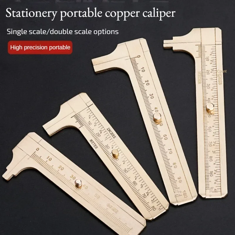 60mm/80mm / 100mm Mini Single Double Scale Brass Vernier Caliper Measuring Rulers Portable Pocket Retro Copper Caliper