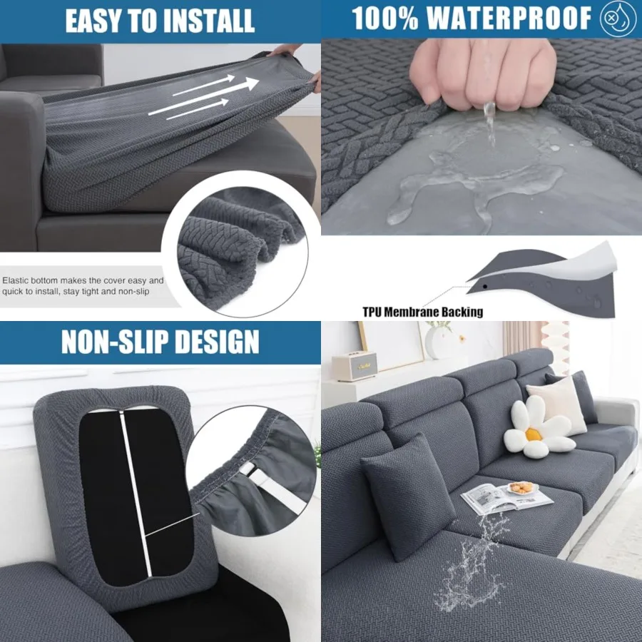 

Waterproof Couch Cushion Covers, Stretch Jacquard Sectional Couch Covers, L Shape Lounge Sofa Slip, Washable Elastic Furniture