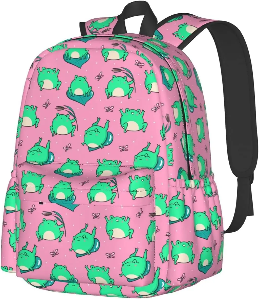 

Backpack Cute Green Frogs On Pink Laptop Backpack School Bookbag Shoulder Bag Casual Daypack