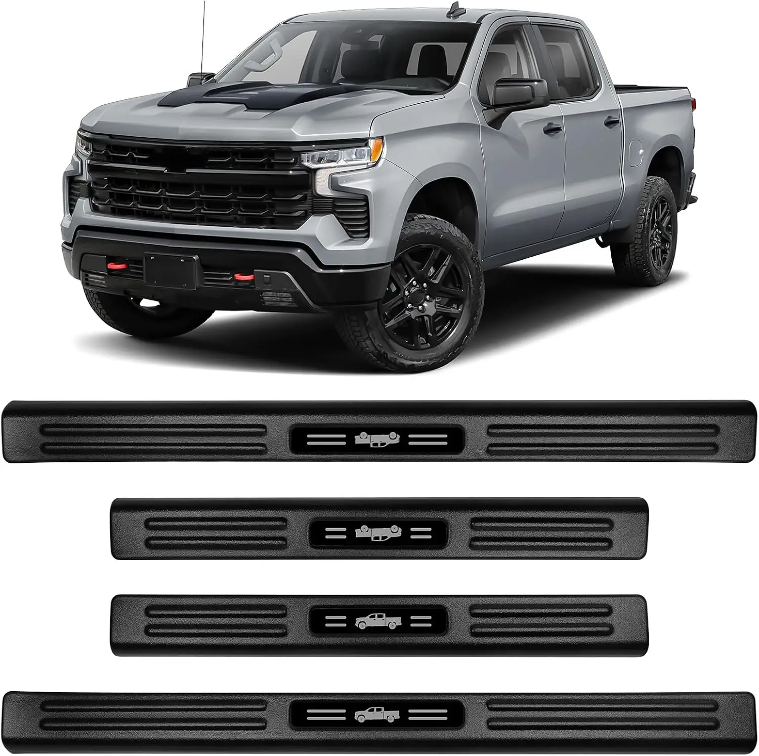 

Upgraded Car Logo Door Sill Guards Protector for Chevy Silverado GMC Sierra 1500 2019-2026 Front and Rear ABS Door Sill Protecto