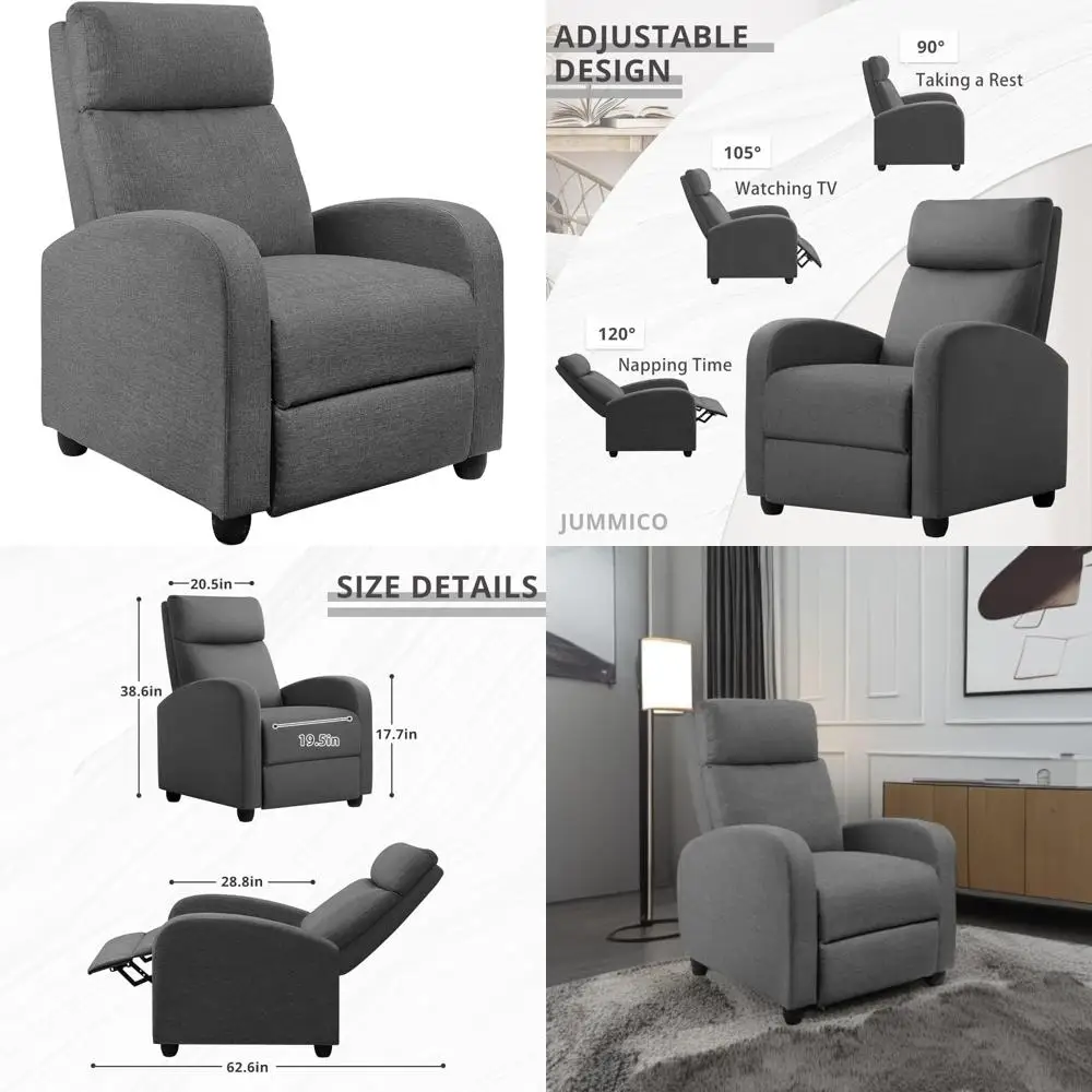 

adjustable recliner sofa for home theater - thick cushioned single recliner chair, modern living room furniture