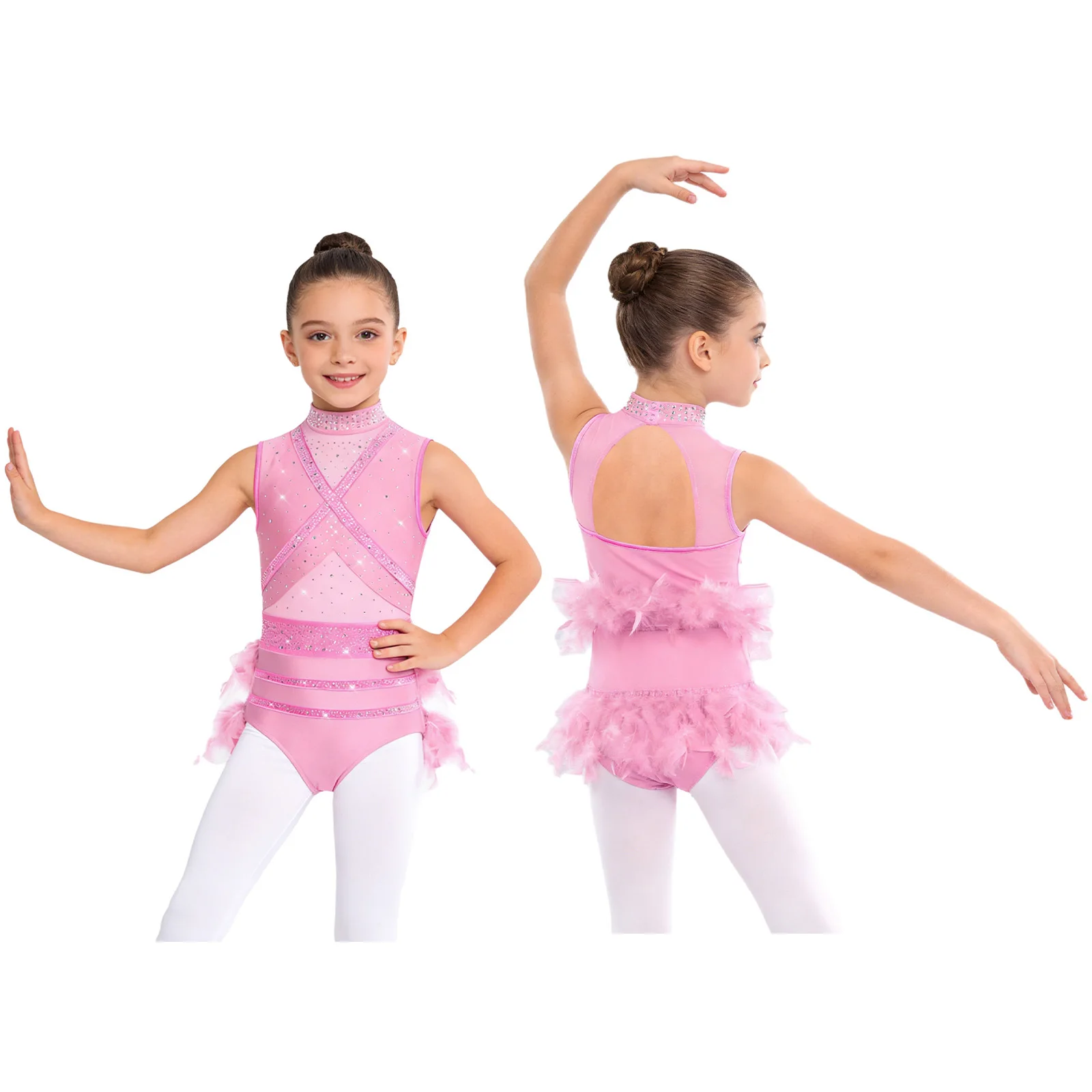 

Kids Girls Ballet Dance Dress Sequin Tulle Skirts Jazz Dance Costumes Sparkly Rhinestone Gymnastics Figure Skating Leotard Dress