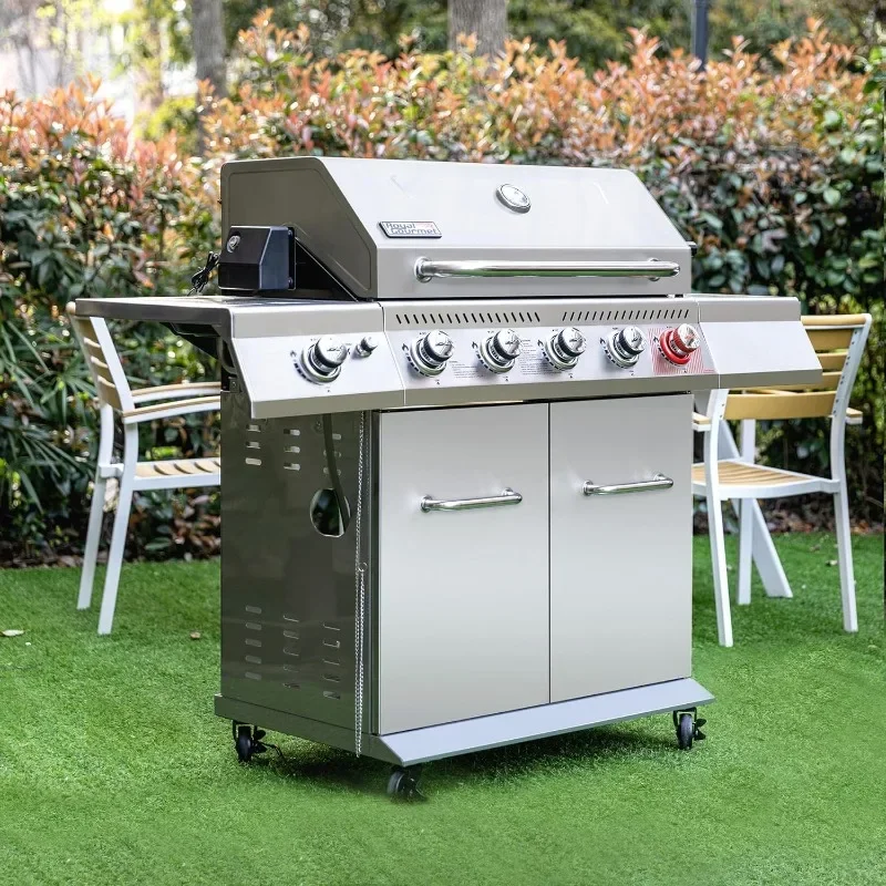 5-Burner Propane Gas Grill with Side Burner, Stainless Steel Barbeque Grills, Silver, GA5404S