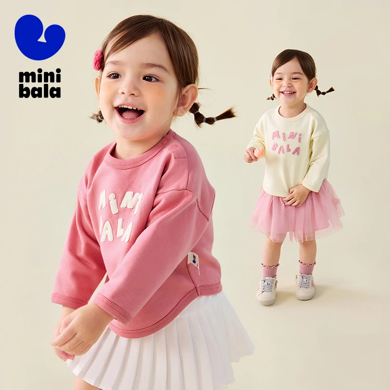 

Мини-толстовка для девочек Bala, осень 2025, новый, приятный для кожи топ с круглым вырезом и длинными рукавами