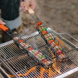 Stainless Steel BBQ  Tool Portable Nonstick Roasting Meat Outdoor Camping Barbecue Heat Resistant Non-stick Grill Basket