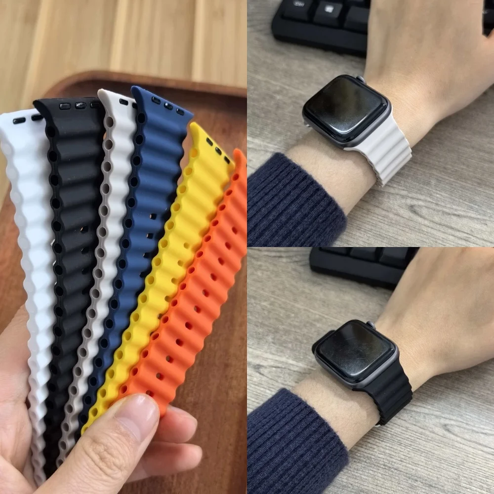 Ocean strap For Apple Watch Ultra 3 2 49mm 45mm 41mm 44mm 42-46mm Silicone Bracelet Wrist iWatch Band series 11 10 9 8 7 6 5 SE
