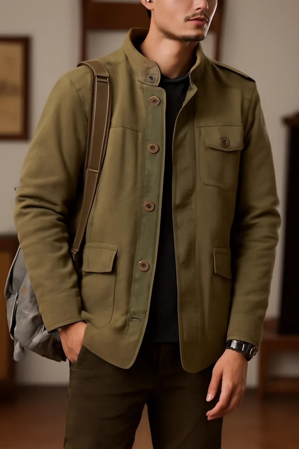 

Free shipping Mens Work Jacket Heavyweight Pure Cotton Streetwear Casual Coat Loose Fit Multi Pocket Stand Collar Size M to 4XL