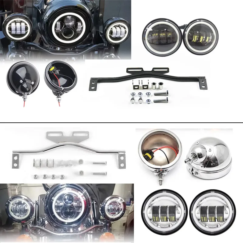 

Motorcycle Light Bracket Bar Driving Spot 4.5" Fog Passing DRL white 4.5 housing For Dyna Super Glide Road Glide
