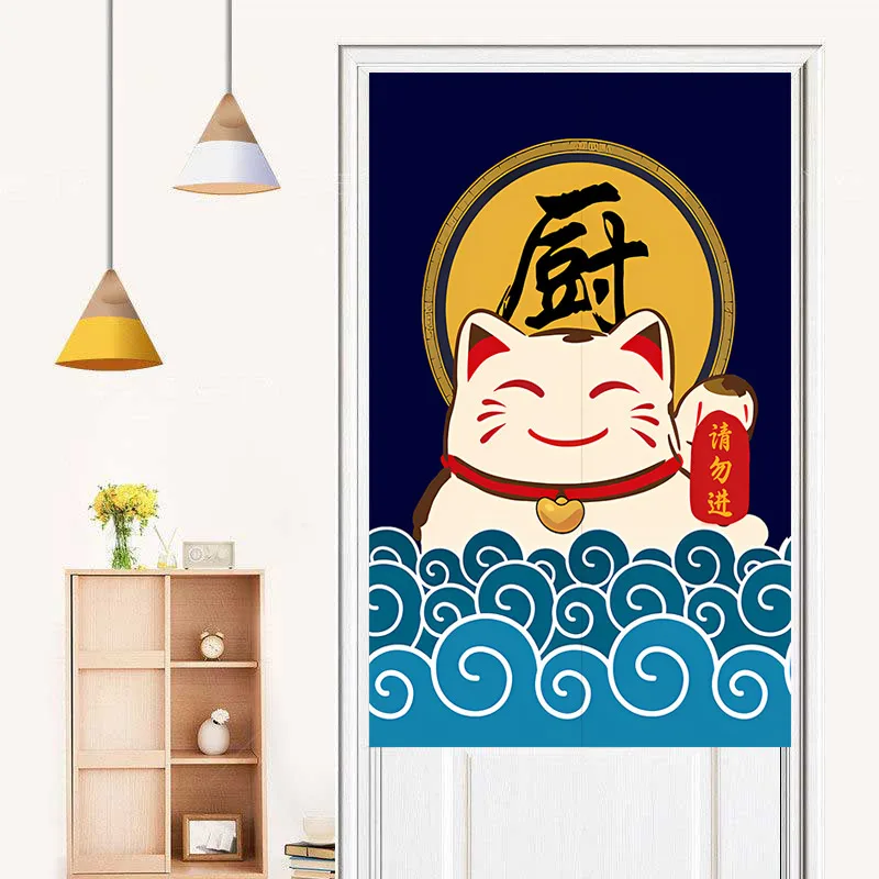 Japanese Door Curtain Lucky Cat Half Curtain Partition Curtain Fabric Art Bedroom Bathroom Curtain Kitchen Oil Smoke Proof