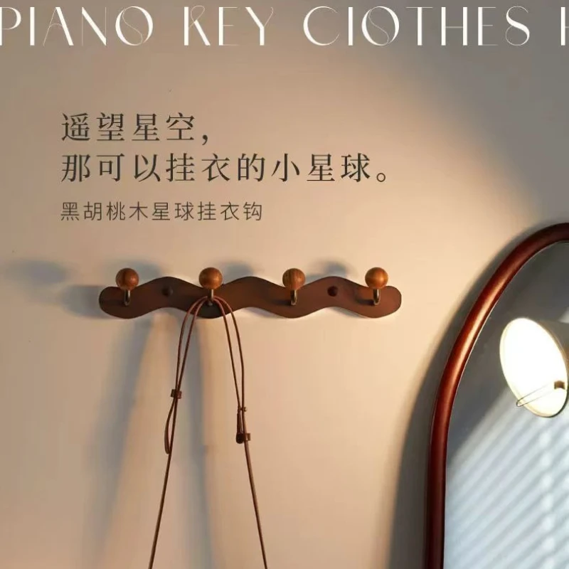 Solid Wood Hanging Hanger Wall Mounted Hook Racks Black Walnut Wood Wall Entrance Hats Bags Clothes
