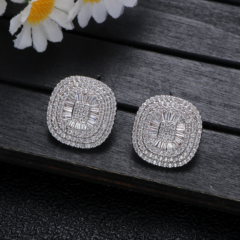 Vintage Textured Copper Inlaid Mixed Color Spinel Zirconia Earrings Elegant Jewelry Accessory For Women Wedding E1708