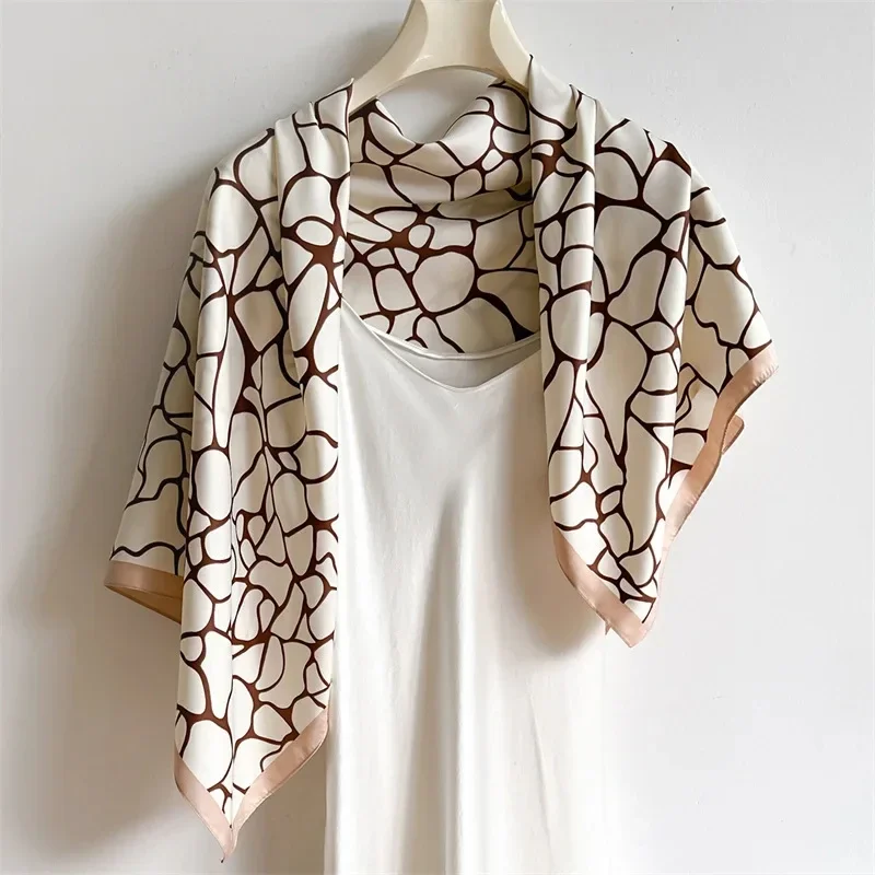 90*90cm Korean Popular Silk Scarf Women Shawls Fashion Bandannas Print Sunscreen Kerchief Luxury Square Scarves Ribbon Hairband