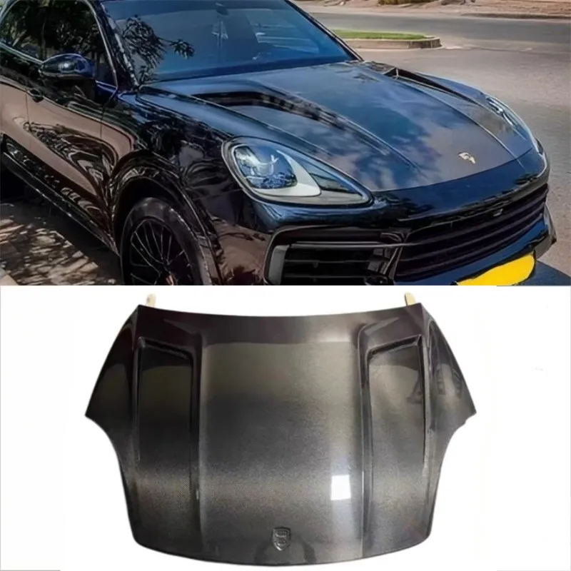 

Для Porsche Cayenne 9YO 2019-2023 сухой капот из углеродного волокна, крышка двигателя, капот, обшивка капота автомобиля, обновленный комплект автозапчастей