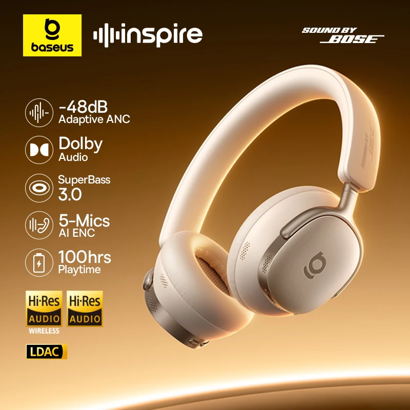 Baseus Inspire XH1 ANC ワイヤレスヘッドフォン Bluetooth 6.1 48dB