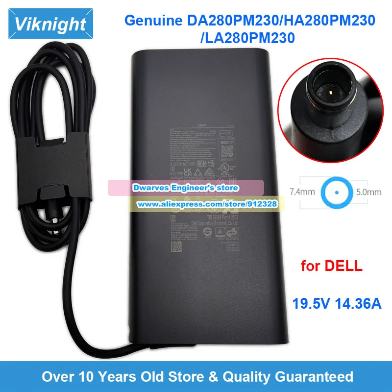 

Genuine DA280PM230 AC Adapter HA280PM230 LA280PM230 19.5V 14.36A for Alienware X17 3070TI X15R1 X15R2 M15 M17 M17X G15 X15