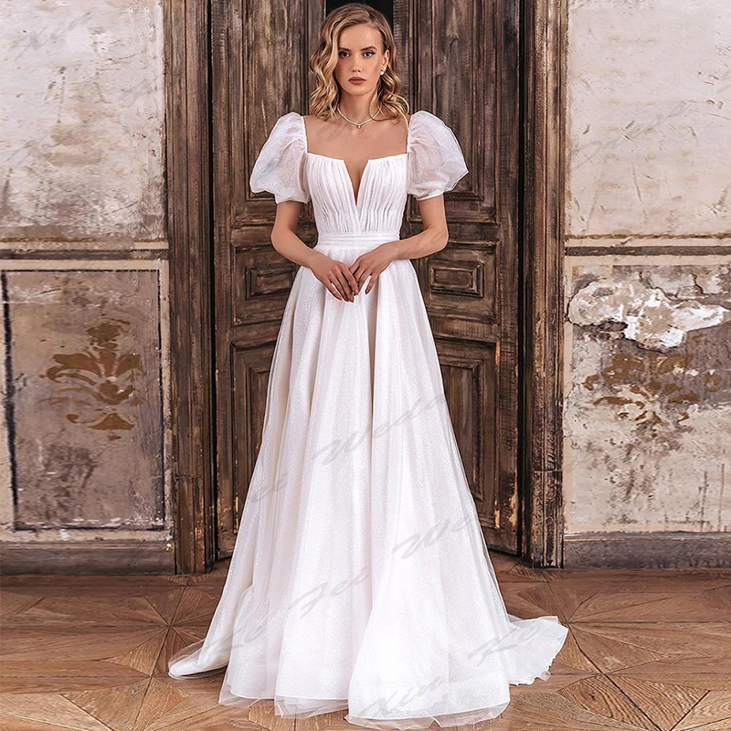 Gorgeous Sweetheart Wedding Dresses Sexy Off Shoulder Short Sleeves Fluffy Princess Style Simple Mopping Bride Gowns For Women