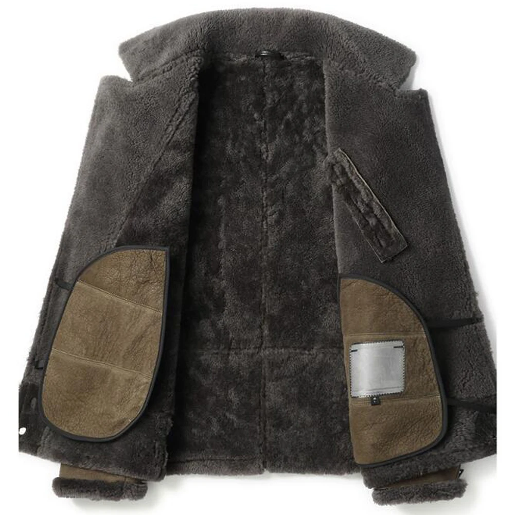 Denny&Dora Mens Shearling Jacket Mens Brown Short Sheepskin Coat Lapel Collar