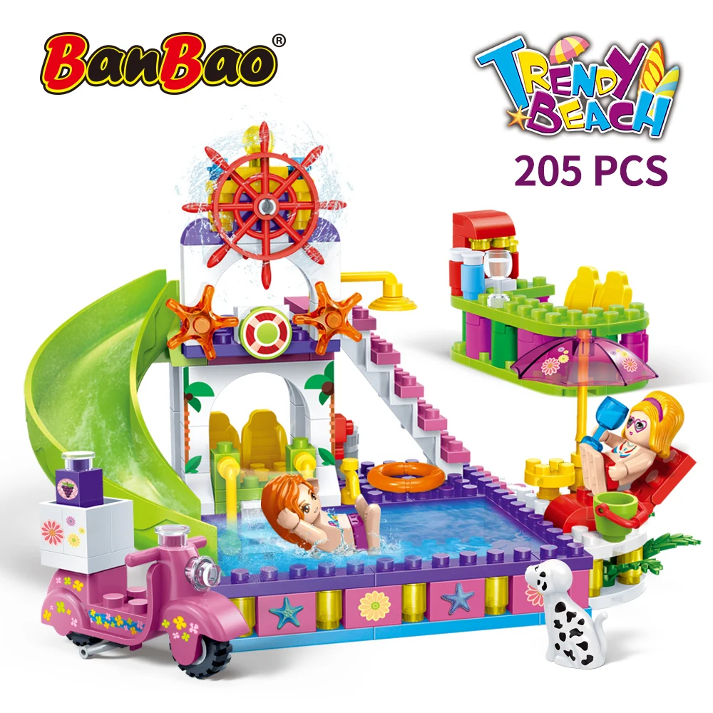 BanBao City street Girls Coast Summer Party Beach Holiday Building Blocks Models Bricks Kid Friend Gifts Educational Toys 6128