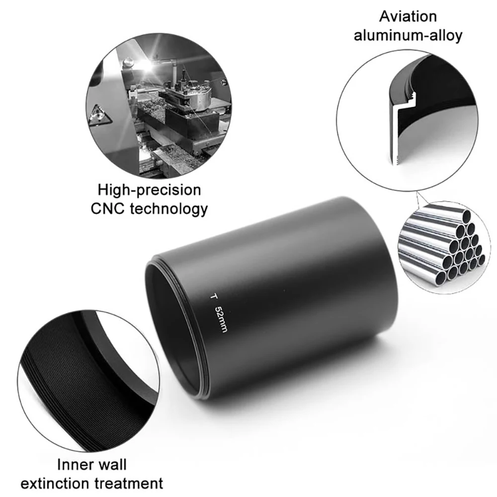 เลนส์ฮูดเทเล49 52 55 58มม. ความยาวโลหะแบบสกรูความยาว78มม. เลนส์ฮูดเลนส์กล้องโทรศัพท์สำหรับกล้องโทรทรรศน์เลนส์สะท้อนกระจก