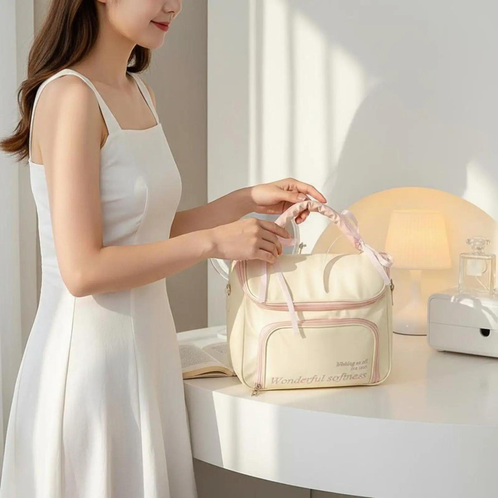 Women Makeup Pouch Large Waterproof Cosmetic Bag Multifunction Makeup Case Portable Travel Organizer with Handle for Vacation