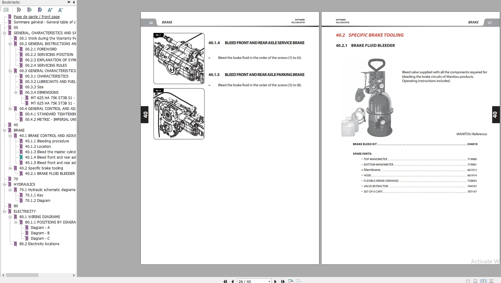 Manitou Telehandler MT 13.1 GB Repair Manual, Operator Manuals, Part Manual Update 2021