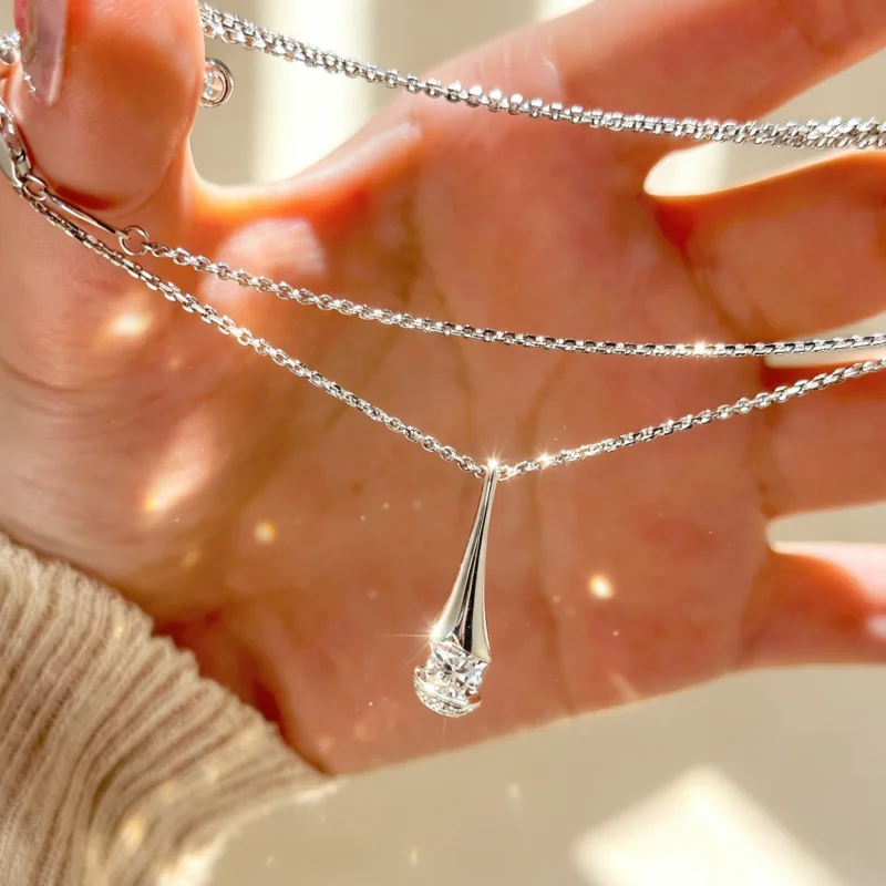 NKHOG 5mm Moissanite Necklace Woman Certificate Round Cut Water Drop Pendant 925 Sterling Silver Necklaces Wedding Jewelry Gifts