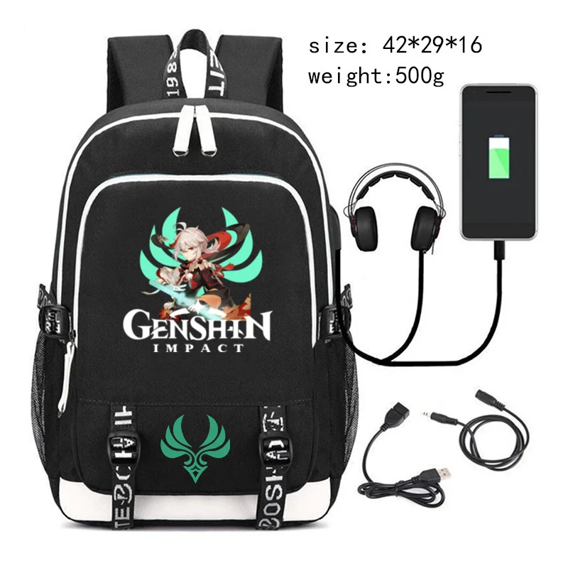 Game Genshin Impact Xiao Print Backpack Teenager Laptop Backpack Usb Charging School Backpacks for Boys Girls Travel Bag Mochila