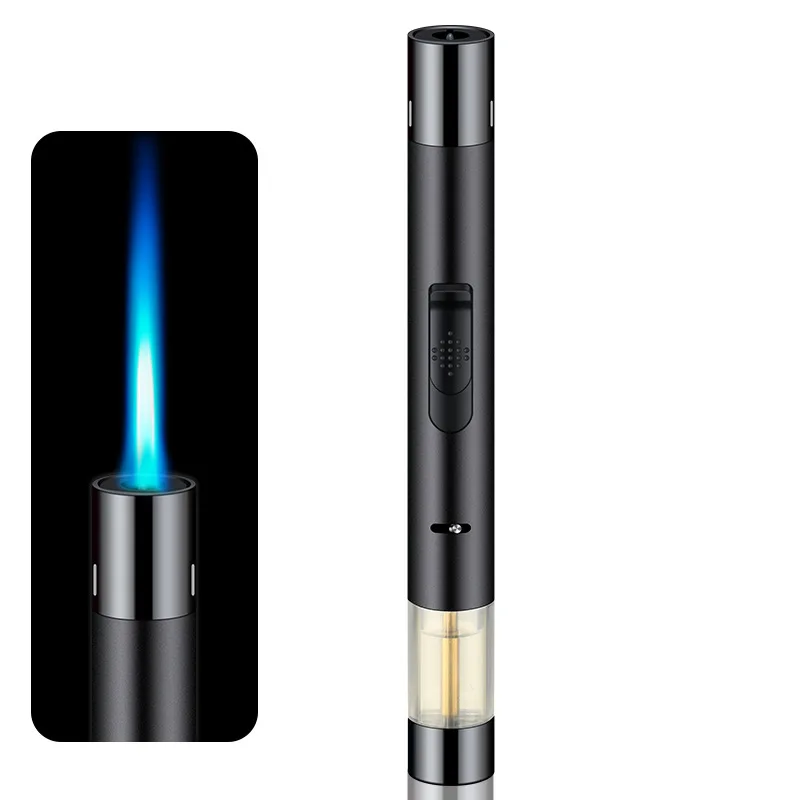 Large Capacity Outdoor Windproof Butane Gas Lighter 360° Ignition Turbo Torch Blue Flame Jet Cycle Use BBQ Cigar Lighter