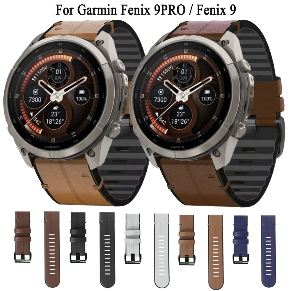 Hochwertiges Luxus-Leder- und Silikonarmband für Garmin Fenix 9Pro 47mm 51mm 9 8 E 7 7X Pro 6X Plus, QuickFit 22/26mm Uhrenarmband