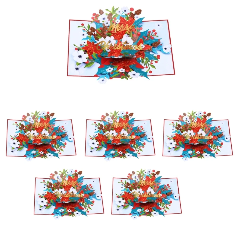 H55A Elegant 3D Christmas Flower Card Unique Christmas Flower 3D Card Handmade Paper Card for Greetings