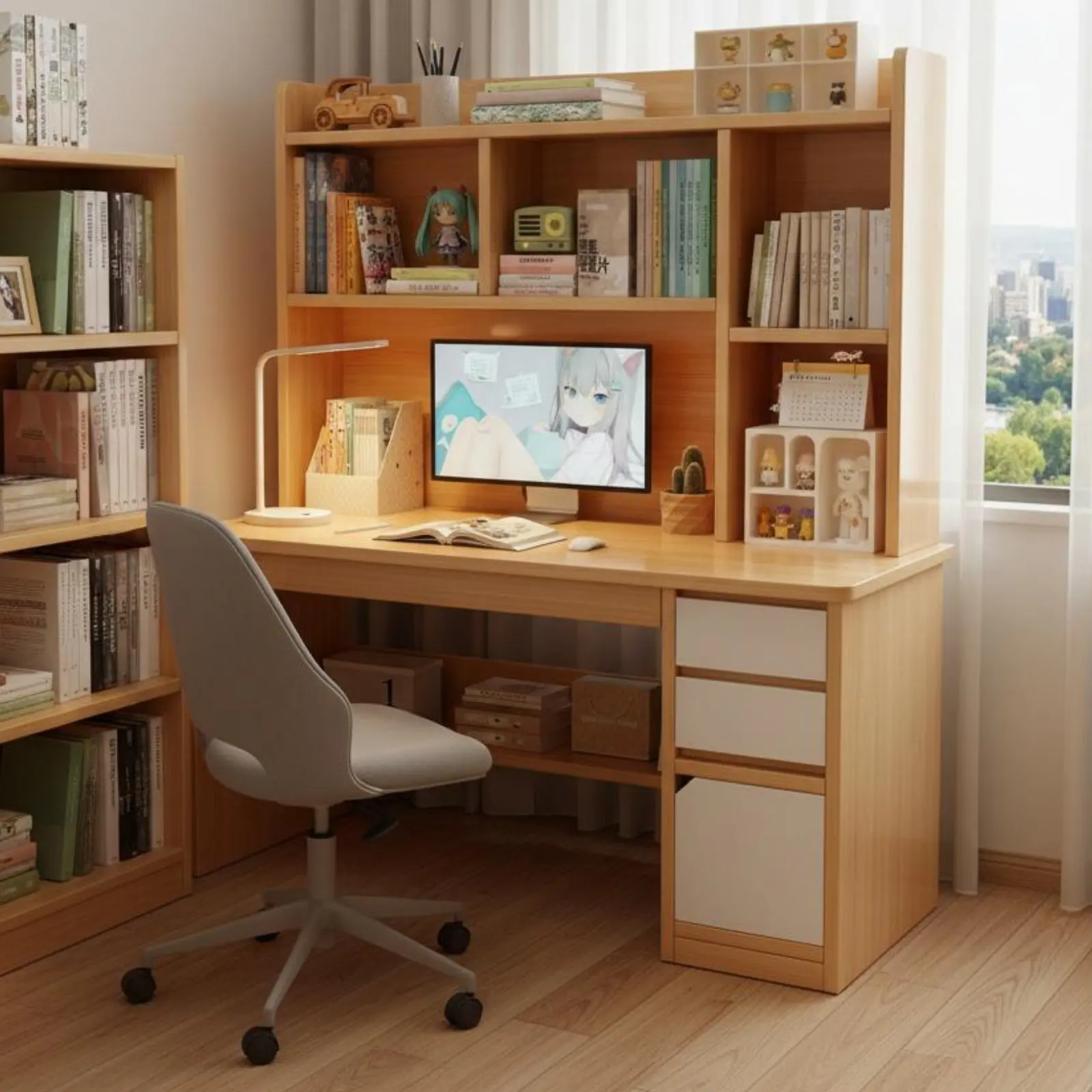 Computer Desk with Shelving Unit Multi-Functional Study Desk with Shelving Unit Home Furniture Modern Design Easy Assembly