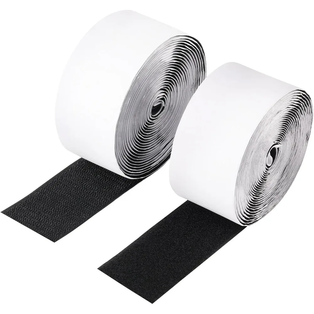 Self Adhesive 5m X 50mm, Nylon Double-sided Ultra Wide Velcro in Black, Suitable for Home and Wall Mounting with Plug and Socket