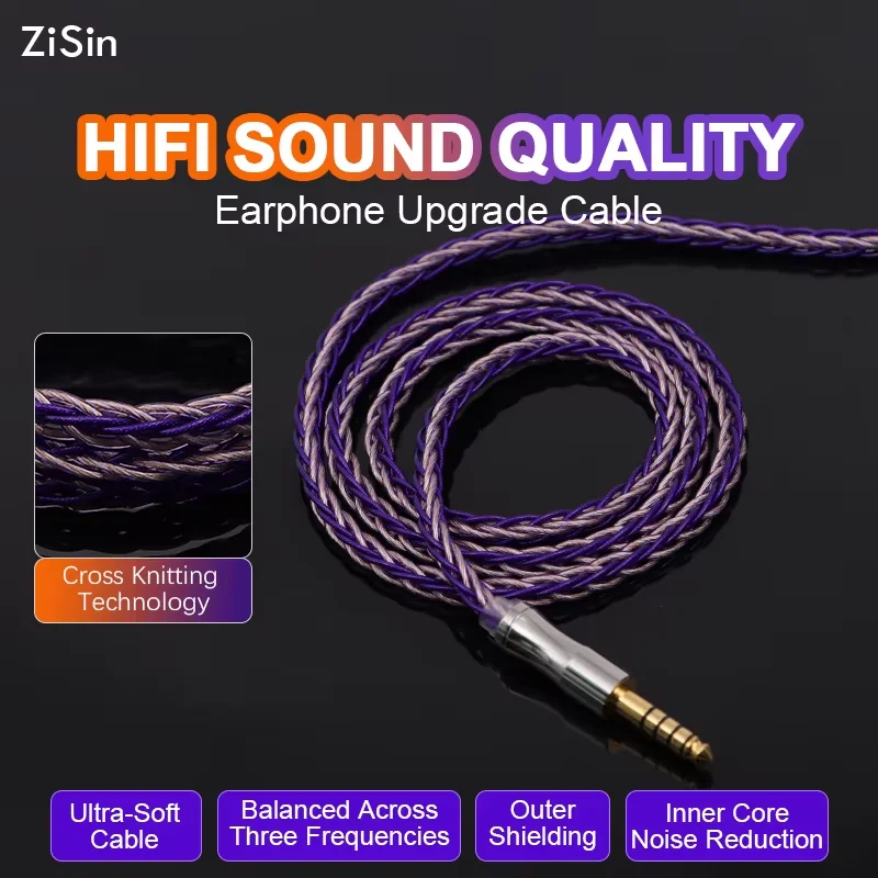 

ZiSin-16 8 Core HiFi Earphone Cable With 4.4mm 6.35mm MMCX QDC 2Pin IE900 For Bravery Zetian Wu FD7 NeZha GK200 Bravery IEM