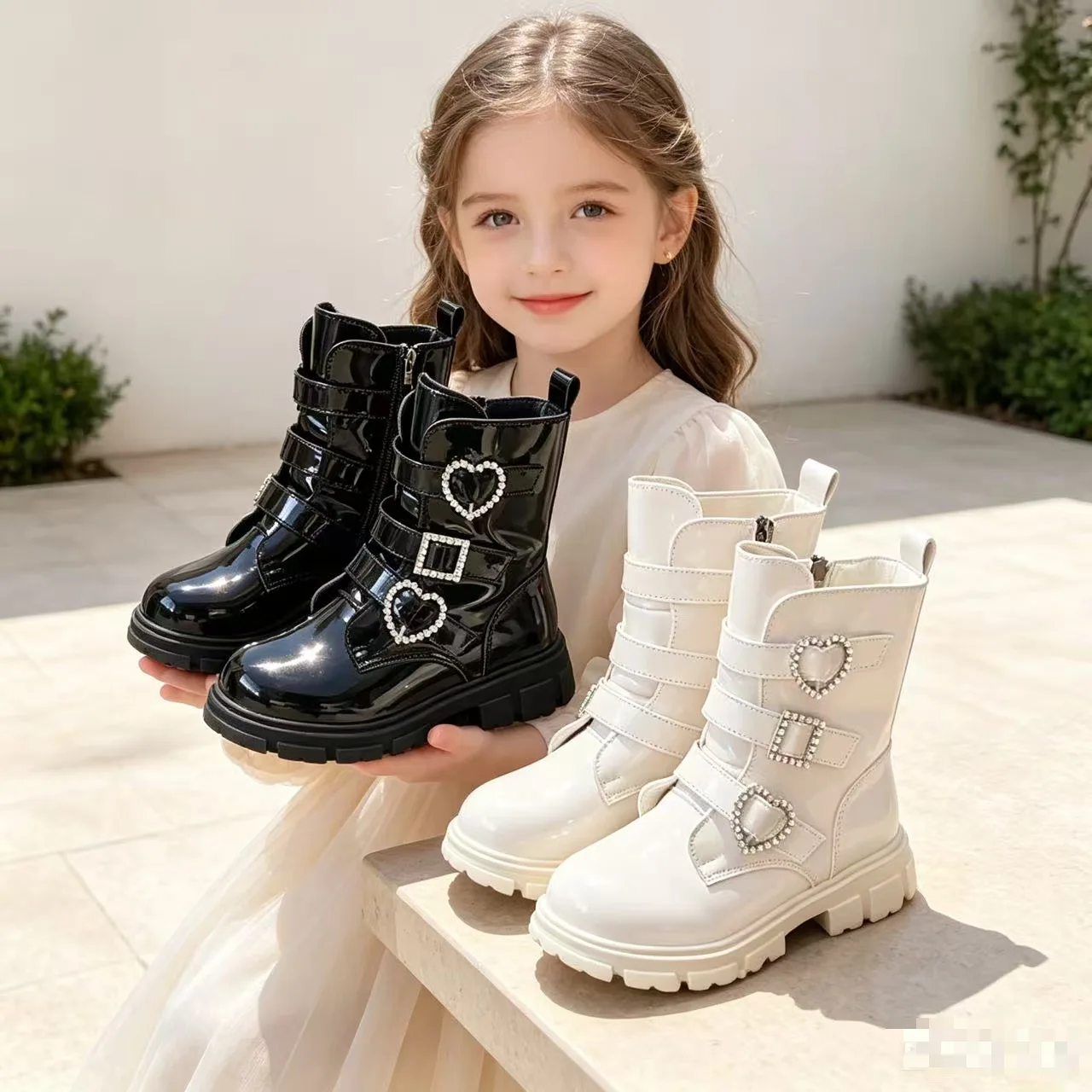 New Autumn Winter Children Shoes Eco Friendly Material Boots Girls Fashion Rhinestone Boots Kids Breathable Mid Calf Ankle Boots