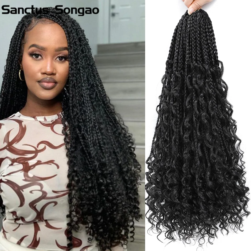 14 20 Inch Bohemian Goddess Synthetic Box Braids Crochet Hair With Curly Ends 1B T 27 30 Burgundy 4 Colors Boho Box Braids Hair