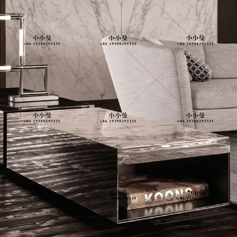 Nordic light luxury black surface simple marble countertop rectangular simple modern home European coffee table