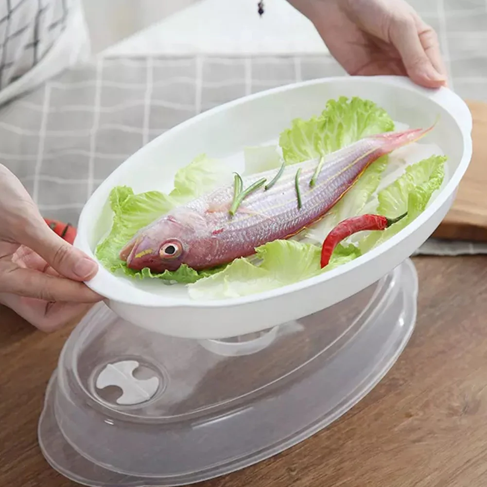 

Microwave Steaming Plate Oven Steamer Vegetable for Rice with Cover Pp Fish Cookware Lid