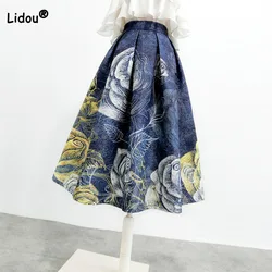 Elegante gonna con stampa da donna Vintage a-line 2023 estate coreana a vita alta gonne larghe alla moda con abito da ballo abbigliamento femminile