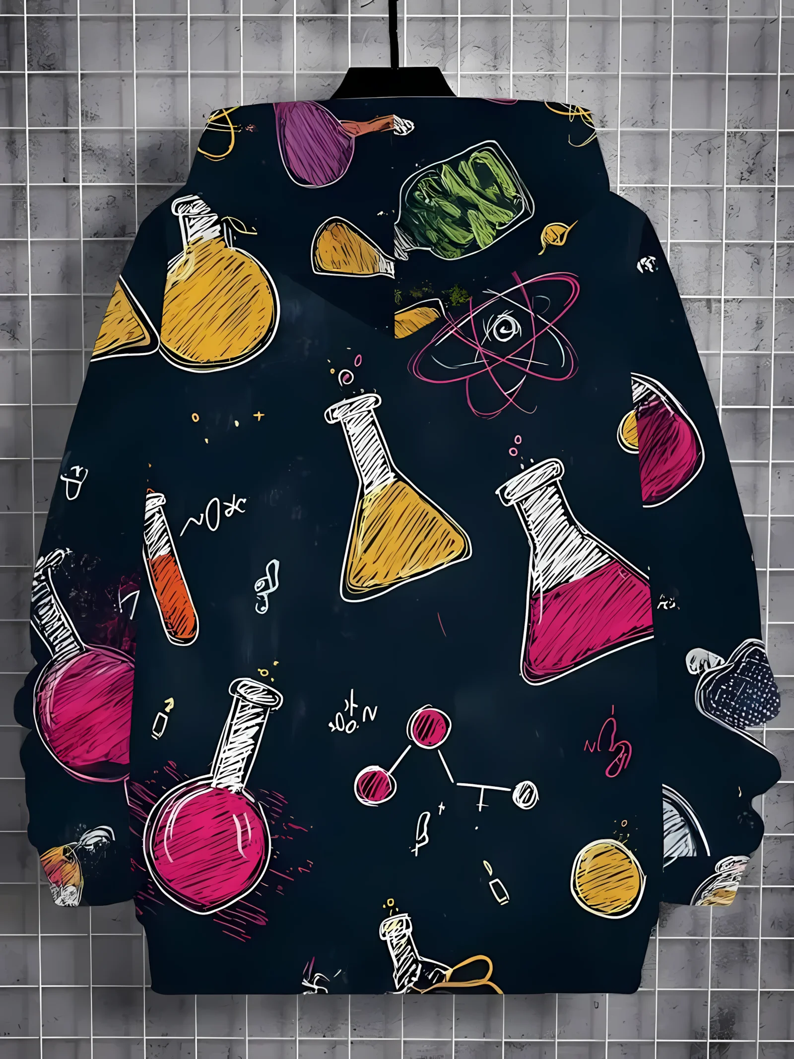 سترة بقلنسوة جديدة مريحة للأطفال لخريف 2025 مع طباعة الكون الكيميائي ثلاثي الأبعاد وبلوزة كاجوال عصرية