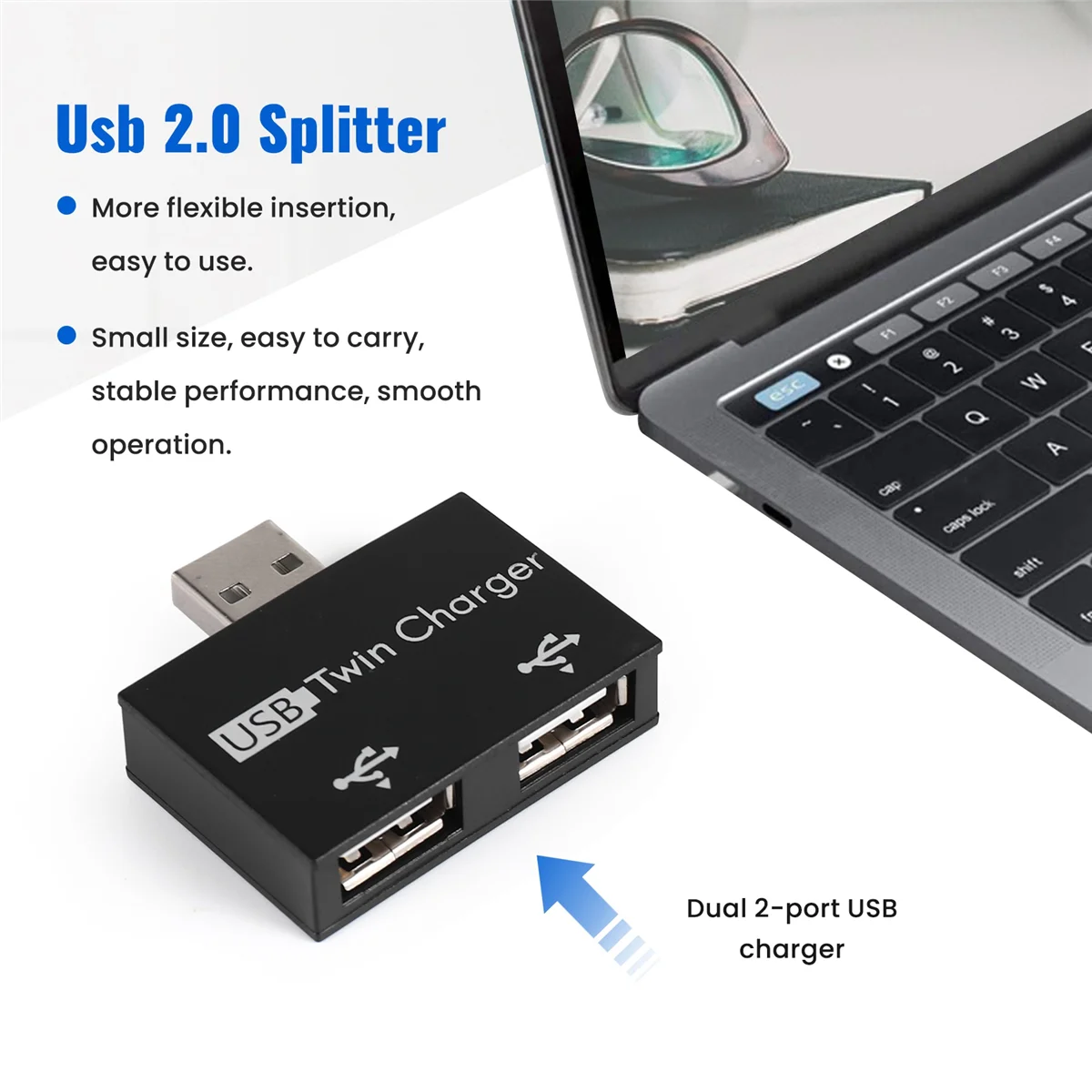 Convertidor adaptador de concentrador divisor de carga USB Dc 5V dual eficiente de 2 puertos