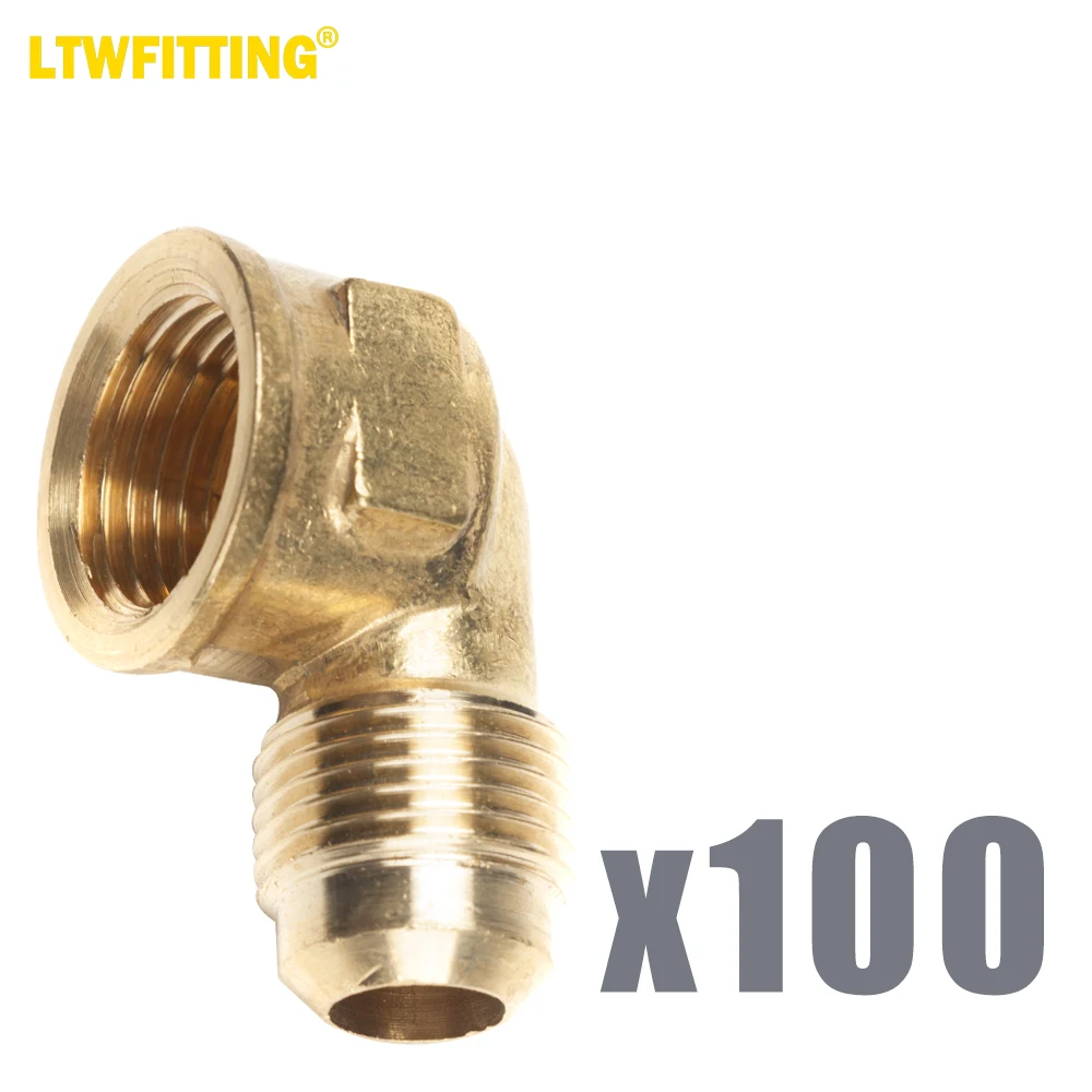 

LTWFITTING Brass 1/2" OD x 1/2" Female NPT 45 Deg Flare 90 Degree Flare Elbow Tube Fitting(Pack of 100)