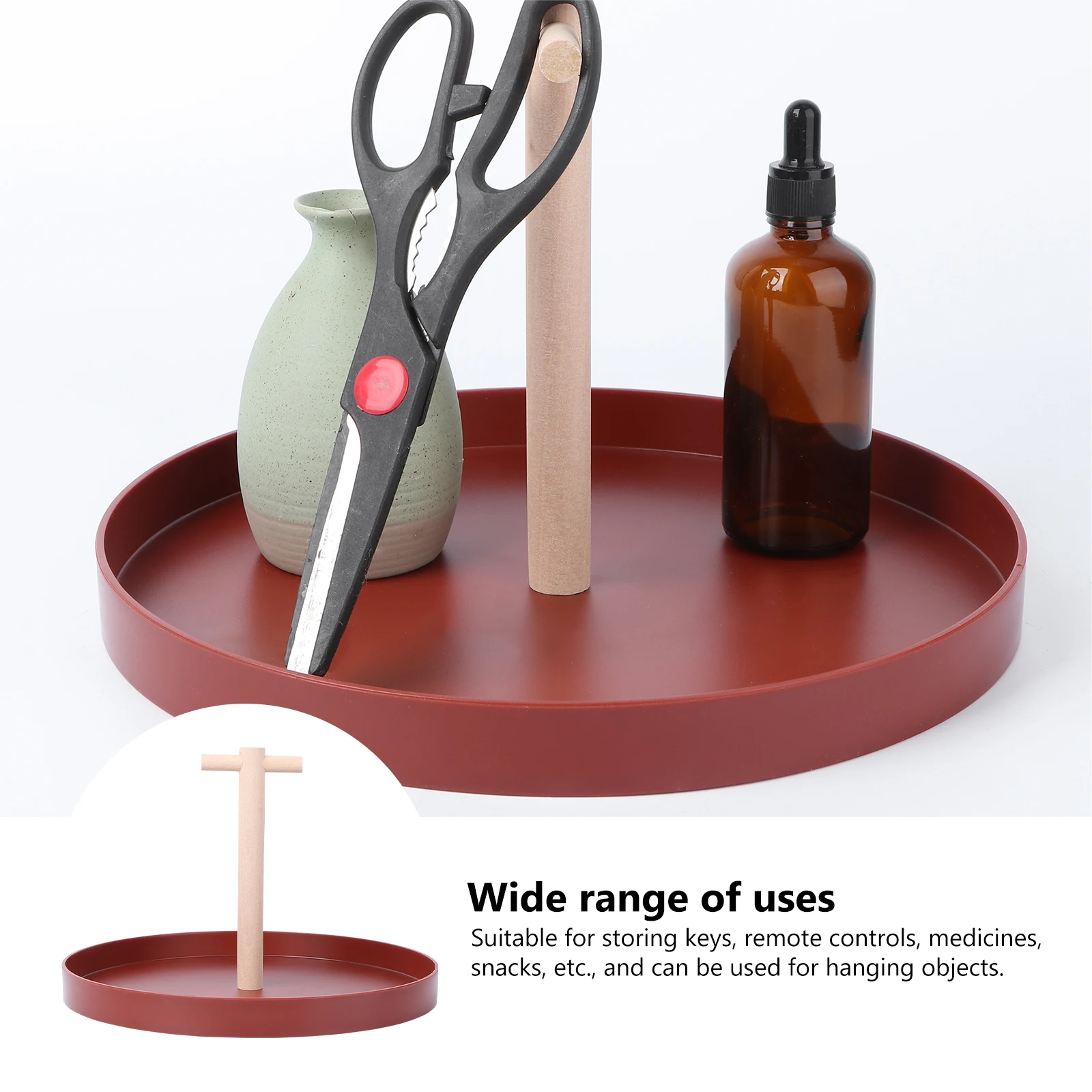 

Solid Wood Handled Tray Storage Round Simple Desktop Sundries Organizer Home Decorative Plate Portable Table Prop For