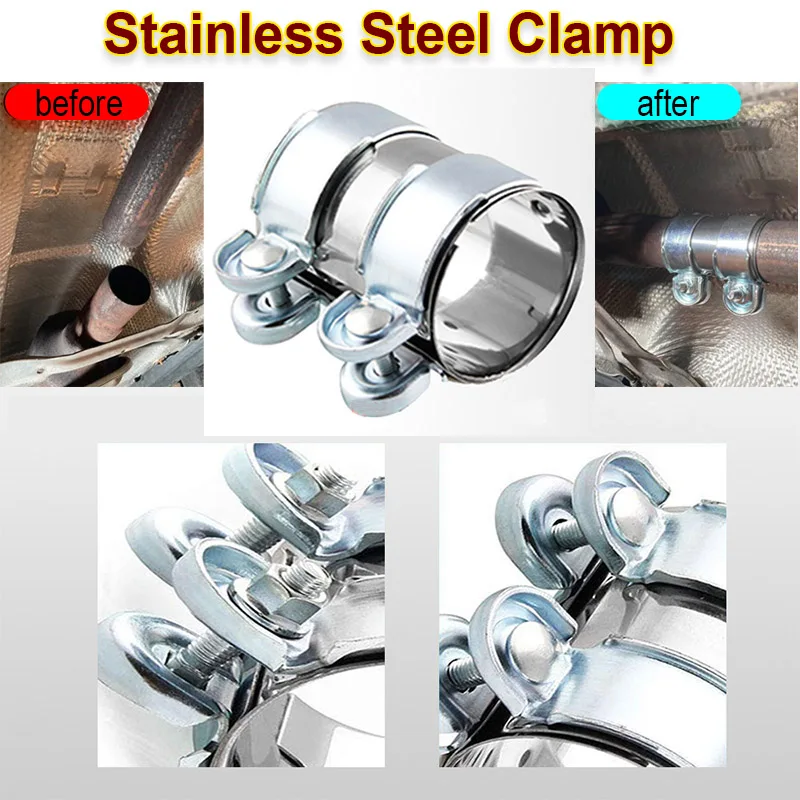 

Stainless Steel Exhaust Pipe Clamp for Car OutDiameter 2"/'2.5" Clamp Tail Throat Connector Sleeve for Downpipes Catback Systems