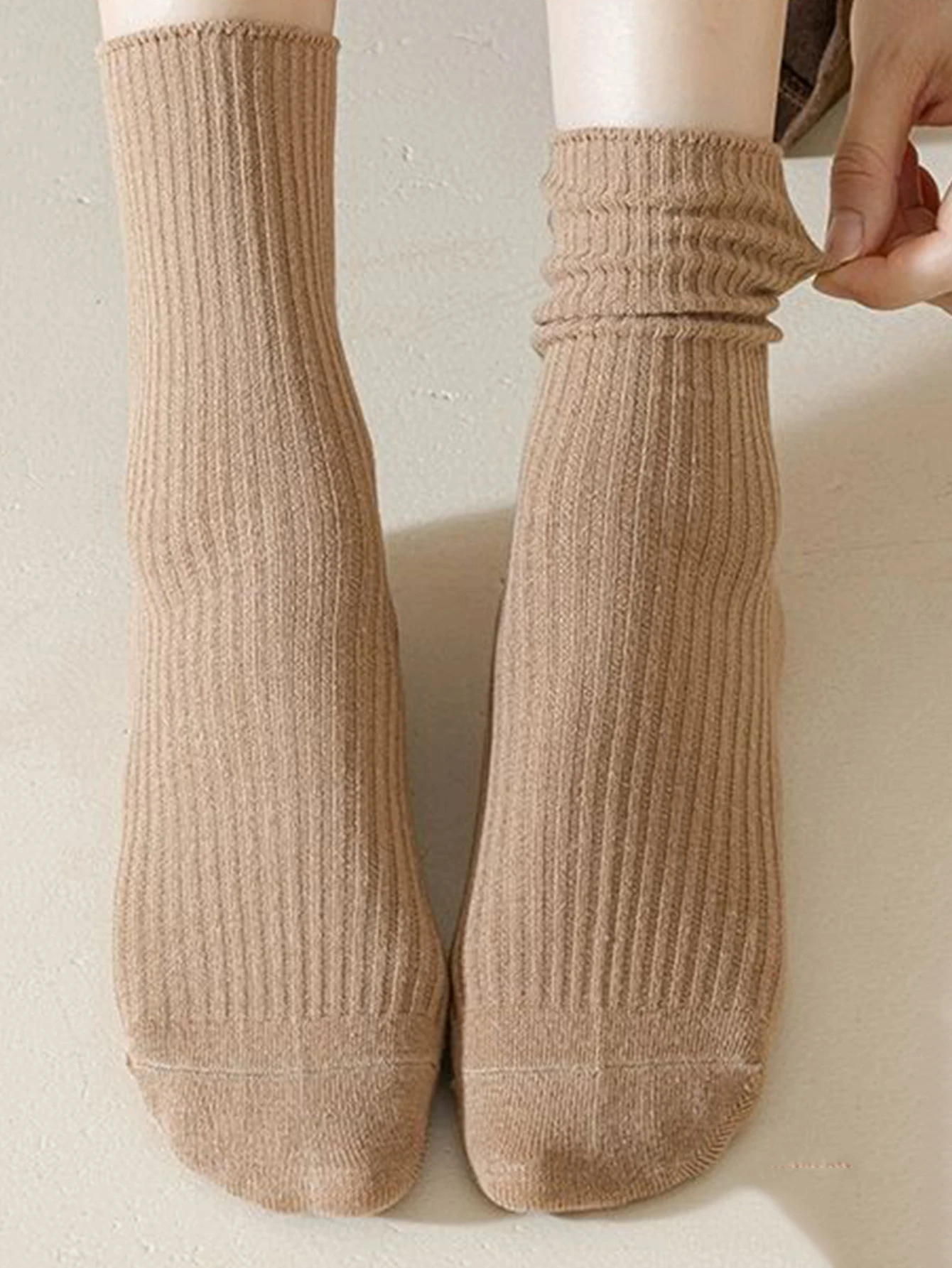 Conjunto de calcetines Rayas de color sólido Calcetines casuales para mujer Calcetines simples de longitud media para mujer