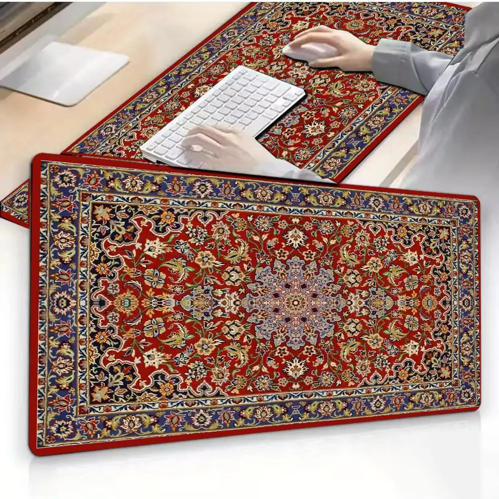 

Red Persian carpet Mouse Pad Large Abstract Mouse Pad Gaming Deskmat With Lockedge Office Non-slip Carpet Computer Accessories