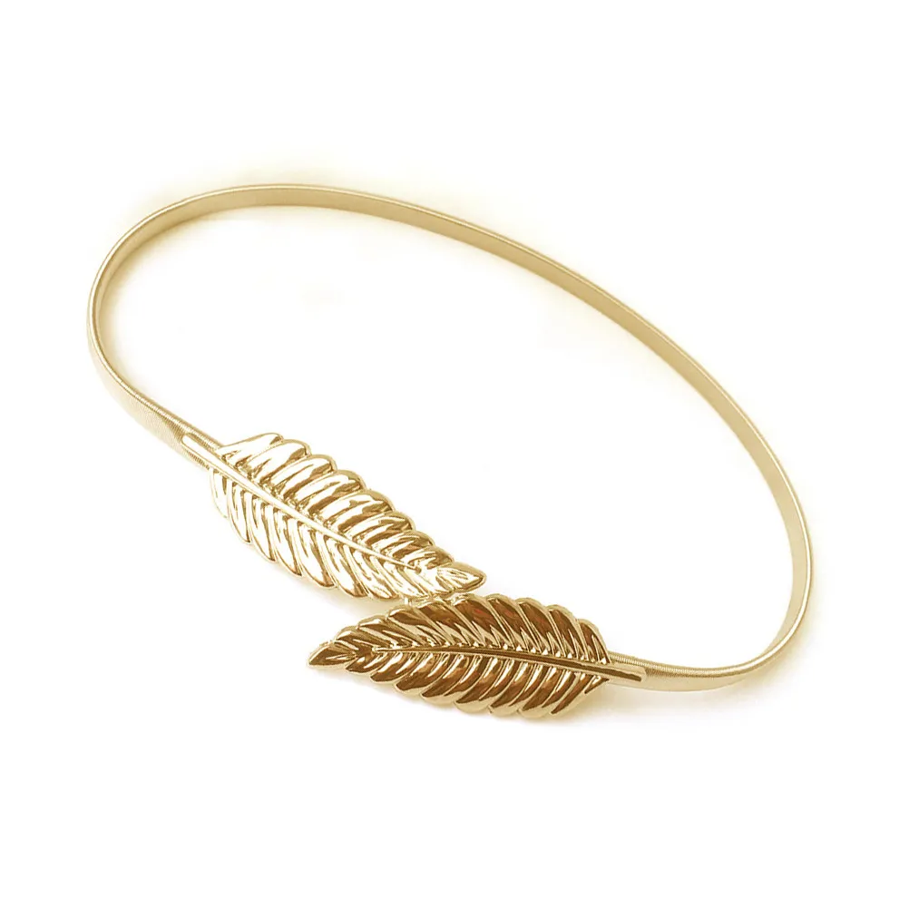 Elegant Golden Metal Leaves Waistband for Women Slim Stretchy Belt Adjustable Strap for Wedding Party Evening Gown