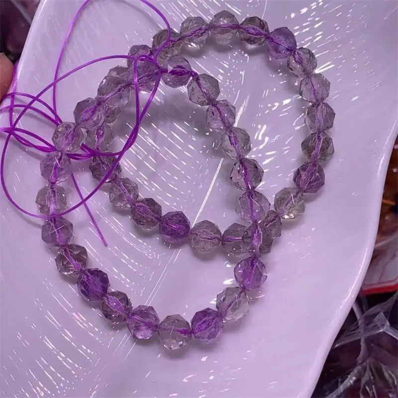 8MM Natural Purple Herkimer Diamond Facet Bracelet Reiki Healing Fengshui Stone Fashion Jewelry For Women Holiday Gift 1PCS