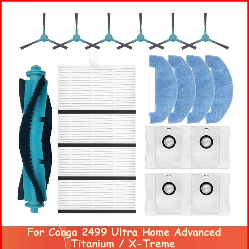 Fit For（ Cecotec Conga 2499 ）Ultra Home Titanium SmartGyro R80 Robot Parts Main Side Brush Filter Mop Cloth Dust Bag Accessory