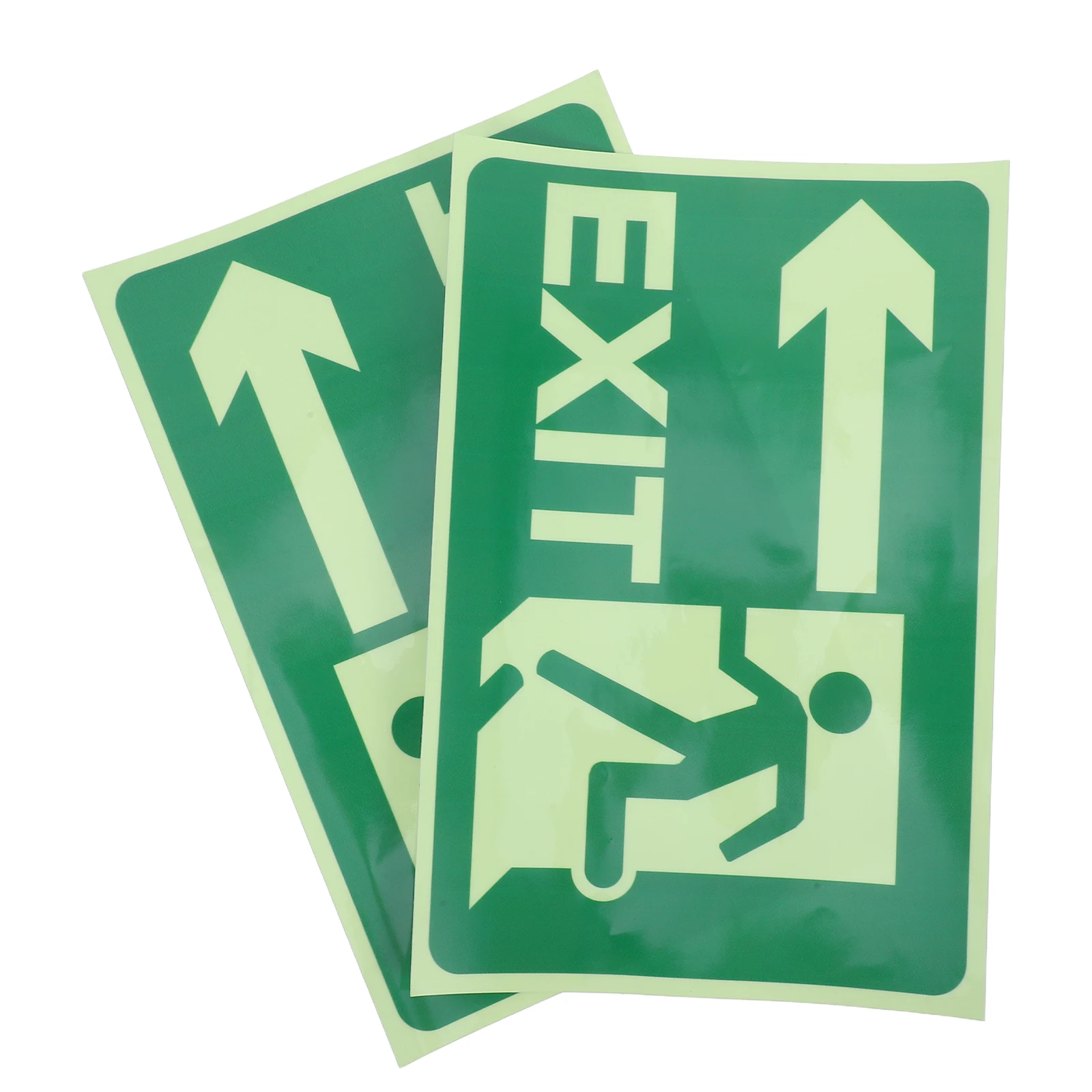 2 Sheets Night Glow Safety Exit Signs Stickers Warning Polyethylene Reflective Film Glow Dark Adhesive Directional